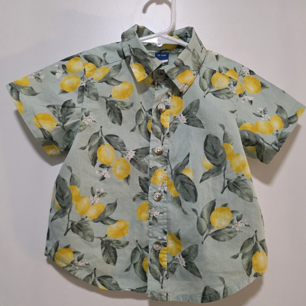 Old Navy Kids Lemon Print Button Down Shirt - Green and Yellow